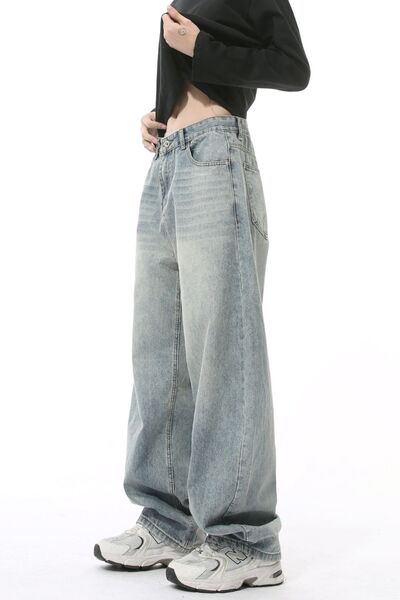 Wide Leg Jeans with Pockets - Golden Treasures  # #