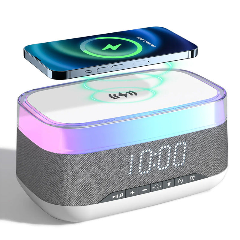 Intelligent Multifunctional Alarm Clock Bluetooth Speaker Wireless Charger Fast Charge Clock Atmosphere Night Light Home Decor - Golden Treasures  # #