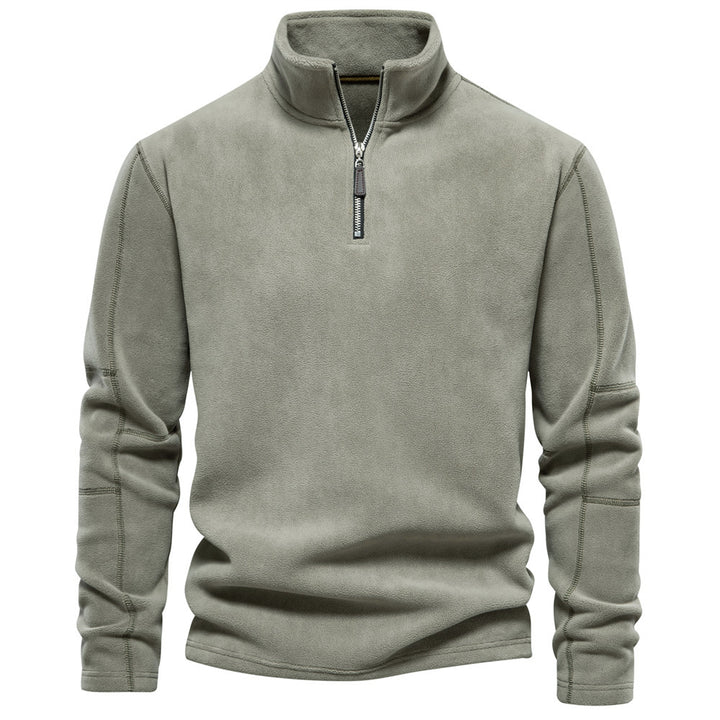 Zippered Sweatshirt With Fleece Winter Casual Pullover Top Men's Clothing