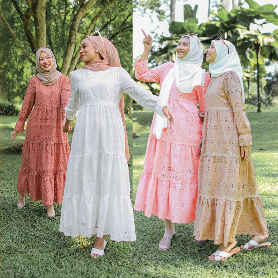 Muslim Malaysia Indonesia Hollow Lace Dress - Golden Treasures 