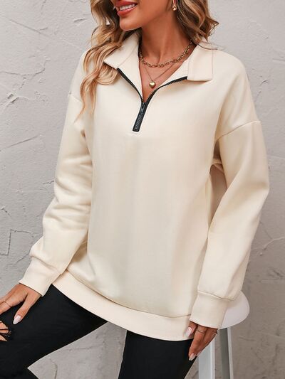 Mandy Zip-Up Dropped Shoulder Sweatshirt - Golden Treasures  # #