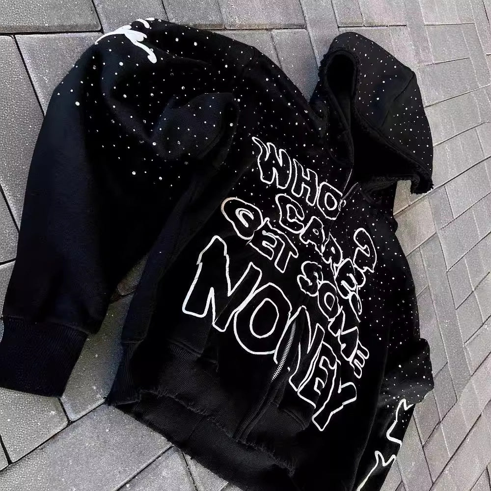 High Street Dark Style Letter Print Hoodie - Golden Treasures  # #