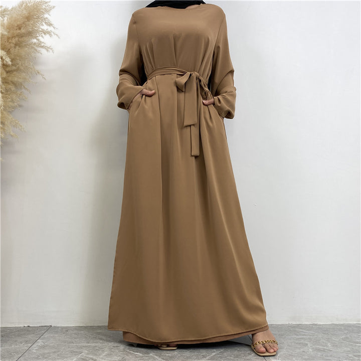 Women's Lace Up Pocket Modest Dress - Golden Treasures 