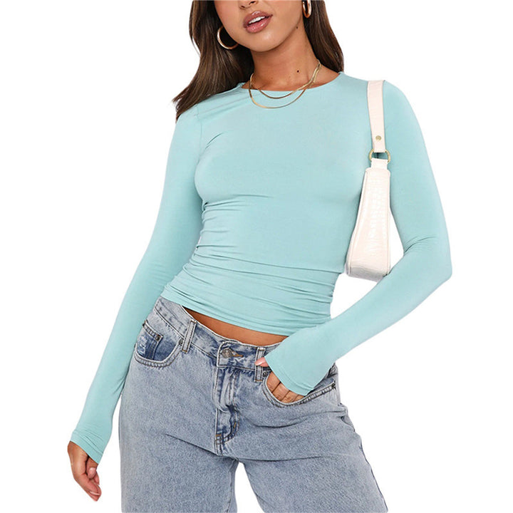 Women's Clothing Fashion Slim Long-sleeved Pullovers Tops Solid Causal Fit Shirts - Golden Treasures  # #