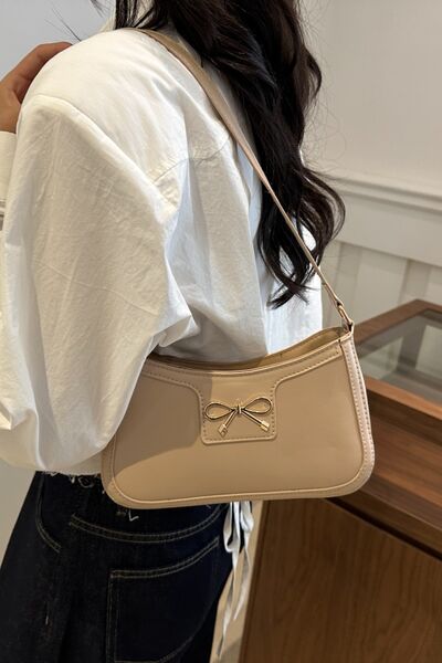 Bow Trim PU Leather Shoulder Bag - Golden Treasures  # #