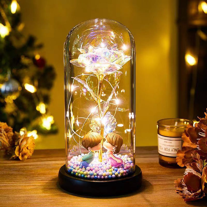 Eternal Rose LED Light Foil Flower In Glass Cover Night Lights Valentines Day Gifts Lamp Decor For For Home Bedroom Wedding Gift Valentine's Day Gifts - Golden Treasures  # #