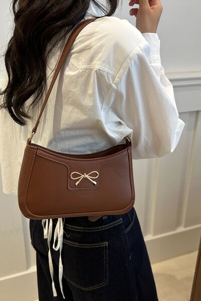 Bow Trim PU Leather Shoulder Bag - Golden Treasures  # #