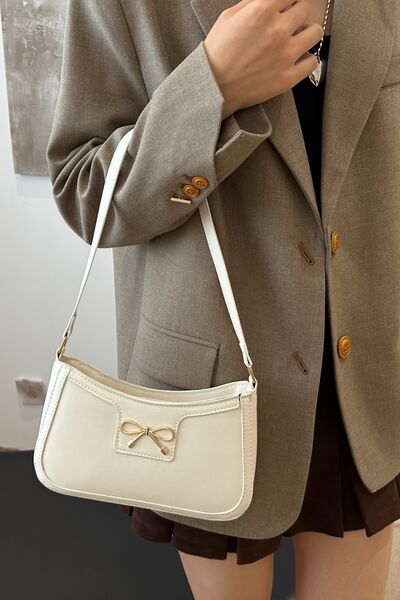 Bow Trim PU Leather Shoulder Bag - Golden Treasures  # #