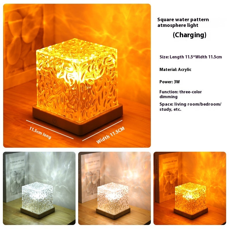 LED Water Ripple Ambient Night Light USB Rotating Projection Crystal Table Lamp RGB Dimmable Home Decoration 16 Color Gifts - Golden Treasures  # #