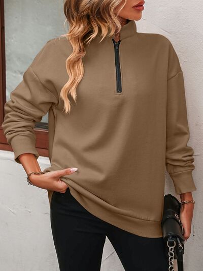 Mandy Zip-Up Dropped Shoulder Sweatshirt - Golden Treasures  # #