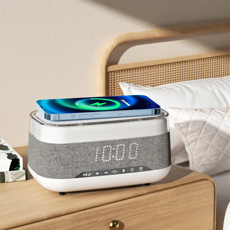 Intelligent Multifunctional Alarm Clock Bluetooth Speaker Wireless Charger Fast Charge Clock Atmosphere Night Light Home Decor - Golden Treasures  # #