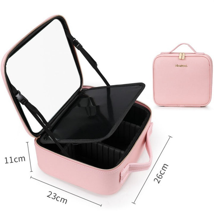 Smart LED Cosmetic Case With Mirror Cosmetic Bag Large Capacity Fashion Portable Storage Bag Travel Makeup Bags - Golden Treasures  # #