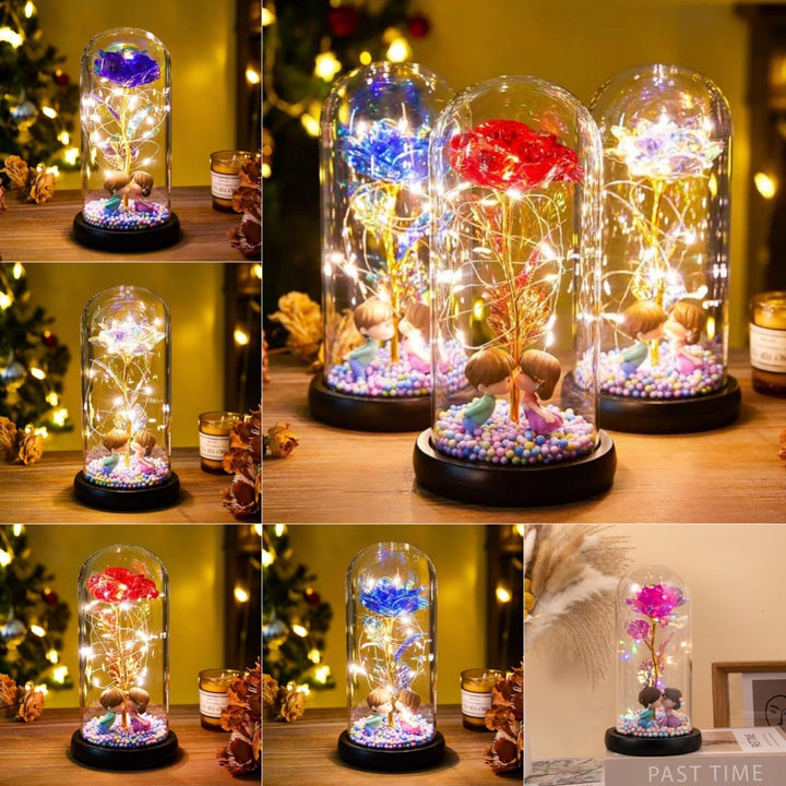 Eternal Rose LED Light Foil Flower In Glass Cover Night Lights Valentines Day Gifts Lamp Decor For For Home Bedroom Wedding Gift Valentine's Day Gifts - Golden Treasures  # #