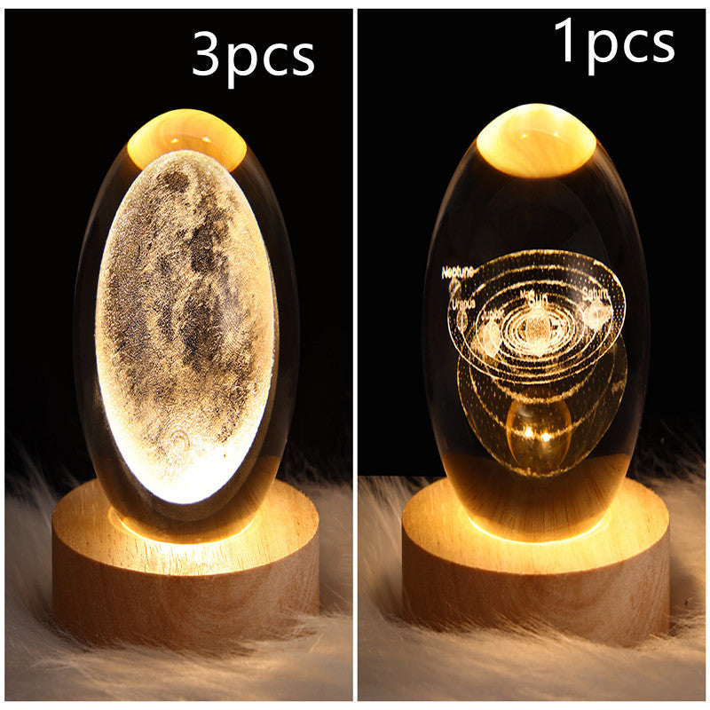 LED Night Light Galaxy Crystal Ball Table Lamp 3D Planet Moon Lamp Bedroom Home Decor For Kids Party Children Birthday Gifts - Golden Treasures 